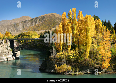 Autumn Colours Victoria Bridge Kawarau River Kawarau Gorge South Island New Zealand Stock Photo