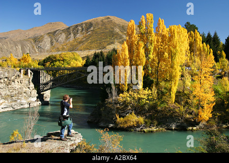 Autumn Colours Victoria Bridge Kawarau River Kawarau Gorge South Island New Zealand Stock Photo