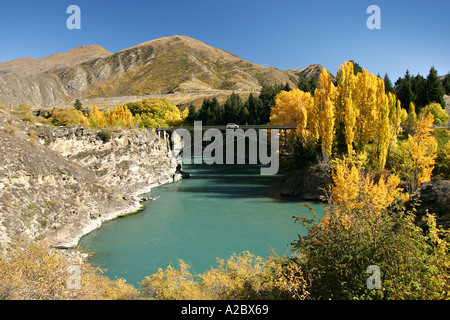 Autumn Colours Victoria Bridge Kawarau River Kawarau Gorge South Island New Zealand Stock Photo