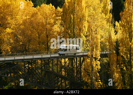 Autumn Colours Victoria Bridge Kawarau River Kawarau Gorge South Island New Zealand Stock Photo