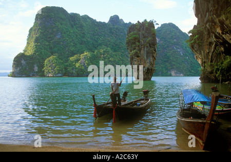 Phang Nga Bay near Ko Phuket with James Bond Island and its signature rocky pinnacle in Thailand Stock Photo