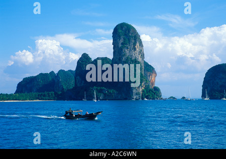 rocky mountains at Railay West Beach near Krabi in Thailand Stock Photo