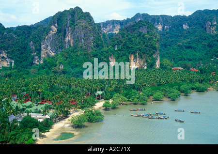 panoramic view of Railay East Beach near Krabi in Thailand from the viewing point Stock Photo