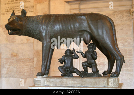 famous Romulus and Remus bronze statue in the Palazzo dei Conservatori Rome Stock Photo