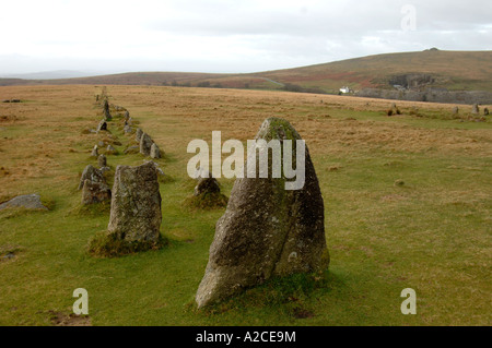 Stone Rows off the B3357 at Merrivale, Tavistock, on the Dartmoor National Park.  XPL 4315-407 Stock Photo