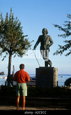 Statue of Surrealist artist Salvador Dali in the Spanish meditteranean port of Cadaques Stock Photo