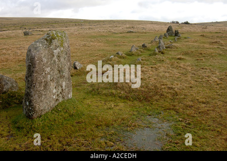Stone Rows off the B3357 at Merrivale, Tavistock, on the Dartmoor National Park.  XPL 4318-407 Stock Photo