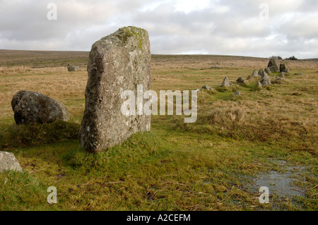 Stone Rows off the B3357 at Merrivale, Tavistock, on the Dartmoor National Park.  XPL 4320-407 Stock Photo