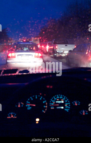 Traffic Jam In Rainstorm On Highway