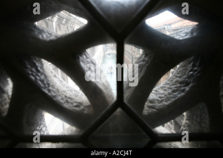 View from prisoners walkway and corridor in the Bridge of Sighs, Venice, Italy Stock Photo