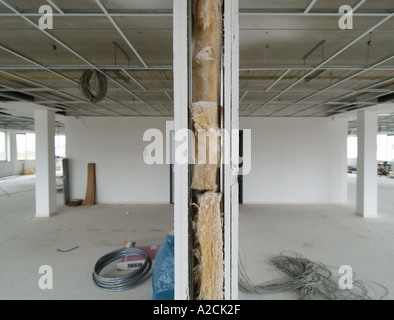 Thin Office Wall Section With Insulation Material Visible In
