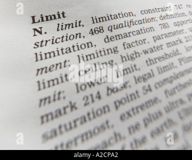 THESAURUS PAGE SHOWING DEFINITION OF WORD LIMIT Stock Photo