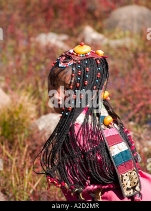 Tibetan girl with long braids Stock Photo