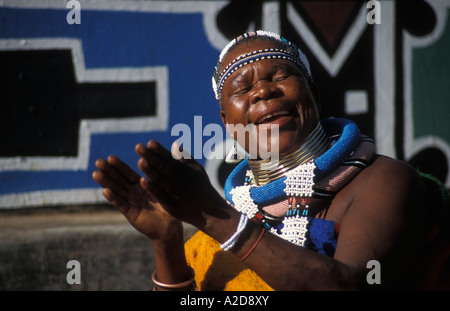 Ndebele woman singing, Botshabelo Ndebele village, South Africa Stock Photo