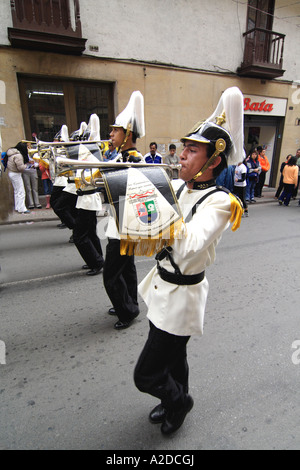 an high school marching band  during a carnival parade, Colombia Stock Photo