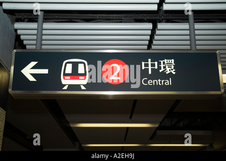 dh Mass Transit Railway MONG KOK HONG KONG MTR sign directing to train platforms english and calligraphy metro direct inform Stock Photo