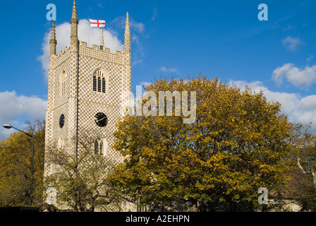 dh St Mary the Virgin READING MINSTER BERKSHIRE UK Clock tower English flag Stock Photo