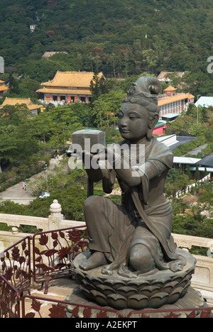 dh Tian Tan Buddha statue LANTAU HONG KONG Immortal God statue praising Tian Tan Buddha and Po Lin monastery island Stock Photo