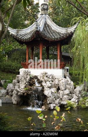 dh Kowloon Walled City Park KOWLOON PARK HONG KONG Chinese Pagoda with waterfall and pond pavilion parkland