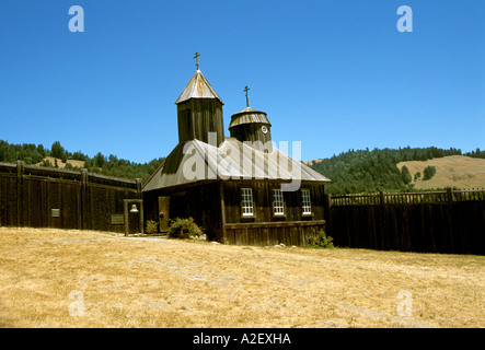 CA Russian Church at Fort Ross Park on Mendocino Coast Stock Photo