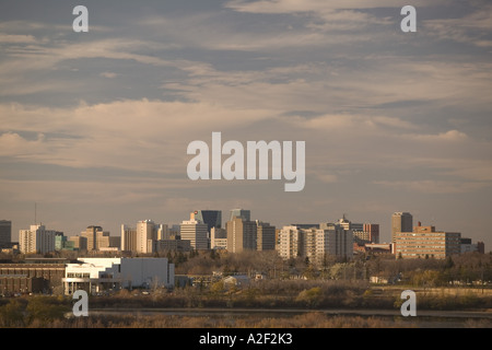 Canada, Saskatchewan, Regina: City Skyline from Wascana Hill Overlook / Late Afternoon Stock Photo