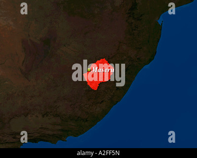 Highlighted Satellite Image Of Lesotho With Capital Maseru Shown Stock Photo