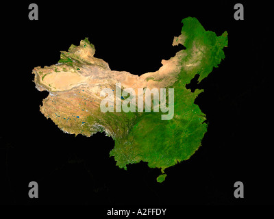 Highlighted Satellite Image Of China Without Surrounding Countries Shown Stock Photo