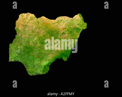 Highlighted Satellite Image Of Nigeria Without Surrounding Countries Shown Stock Photo