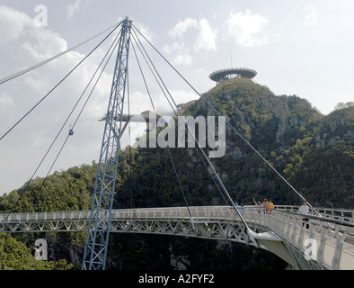 CURVED PEDESTRIAN BRIDGE PART OF THE CABLE CAR GUNUNG MAT CINCANG BURAU BAY LANGKAWI KEDAH WEST MALAYSIA Stock Photo