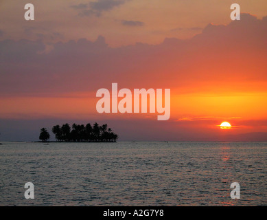 SAN BLAS DE CUNA ISLANDS, PANAMA. Sunset off Lemon Keys. Caribbean Sea. Stock Photo