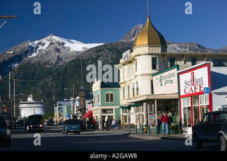 USA, ALASKA, Southeast Alaska, SKAGWAY: Broadway Street / Morning Stock Photo