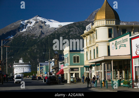 USA, ALASKA, Southeast Alaska, SKAGWAY: Broadway Street / Morning Stock Photo