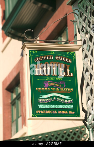 NA, USA, Arizona, Bisbee Former mining town, Copper Queen Hotel sign Stock Photo