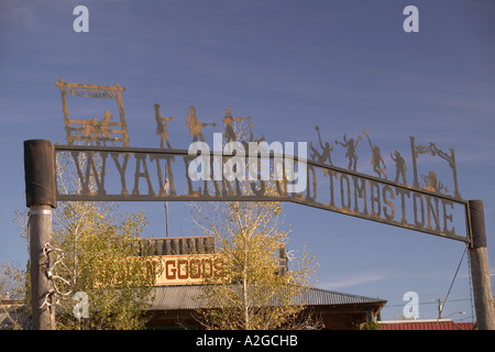 USA, Arizona, Tombstone: America's Gunfight Capital! Wyatt Earp's Old Tombstone, Sign Stock Photo