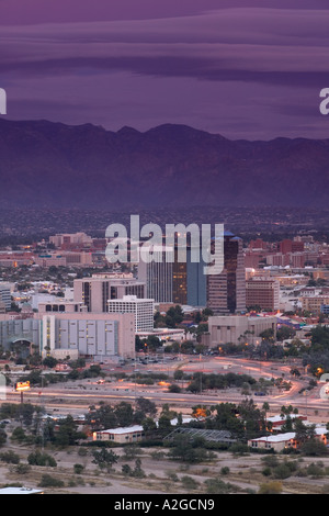 USA, Arizona, Tucson: City View from Sentinel Peak Dusk Stock Photo