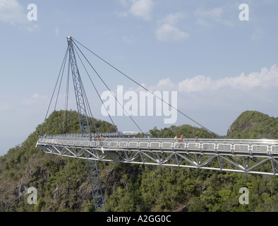 CURVED PEDESTRIAN BRIDGE PART OF THE CABLE CAR ATTRACTION  GUNUNG MAT CINCANG BURAU BAY LANGKAWI KEDAH WEST MALAYSIA Stock Photo