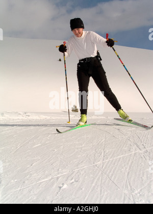 IDAHO. Cross-country skier on groomed trail near Sun Valley, North Valley trail system in Sawtooth National Recreation Area (MR) Stock Photo