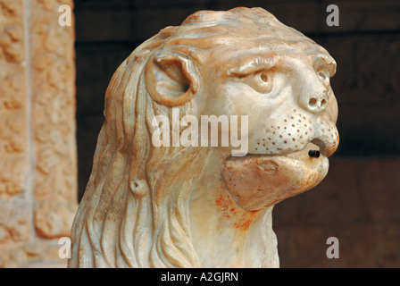 Lion´s fountain, Monastary Mosteiro dos Jeronimos, Belem, Lisbon, Portugal Stock Photo