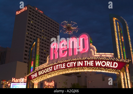 USA, Nevada Reno: Biggest Little City in the World Neon Sign, North Virginia Street Stock Photo