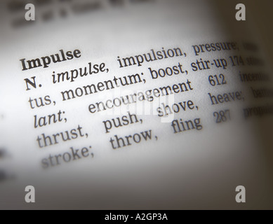 THESAURUS PAGE SHOWING DEFINITION OF WORD IMPULSE Stock Photo