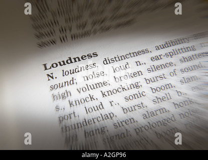 THESAURUS PAGE SHOWING DEFINITION OF WORD LOUDNESS Stock Photo