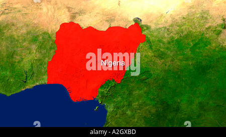 Satellite Image Of Nigeria Highlighted Red Stock Photo