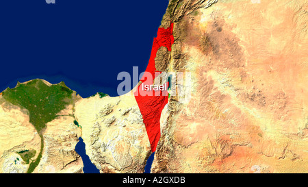 Satellite Image Of Israel Highlighted Red Stock Photo