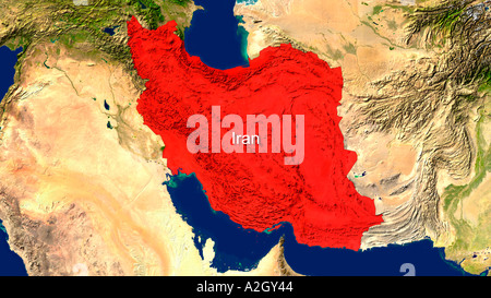 Satellite Image Of Iran Highlighted Red Stock Photo