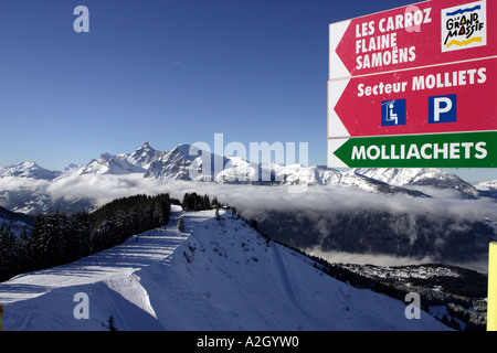 View of the French ski resort of Les Carroz in the Savoie region of France Stock Photo