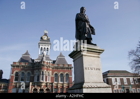 Statue of mathematician and scientist Sir Isaac Newton in his birthplace, the Lincolnshire town of Grantham. Stock Photo