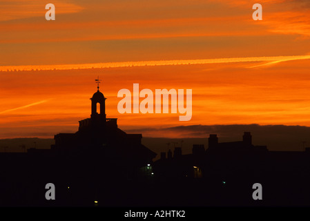 Dawn sky over Market House, Warwick, Warwickshire, England, UK Stock Photo