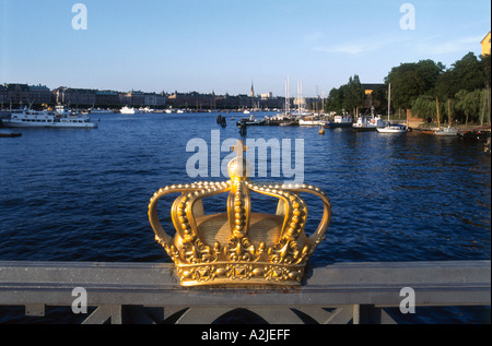Sweden Stockholm Harbour Crown on Bridge Stock Photo