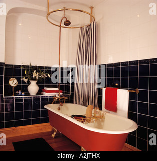 White Shower Curtains On Freestanding Bath In Traditional White