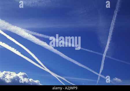 Vapour trails left by aircraft Stock Photo